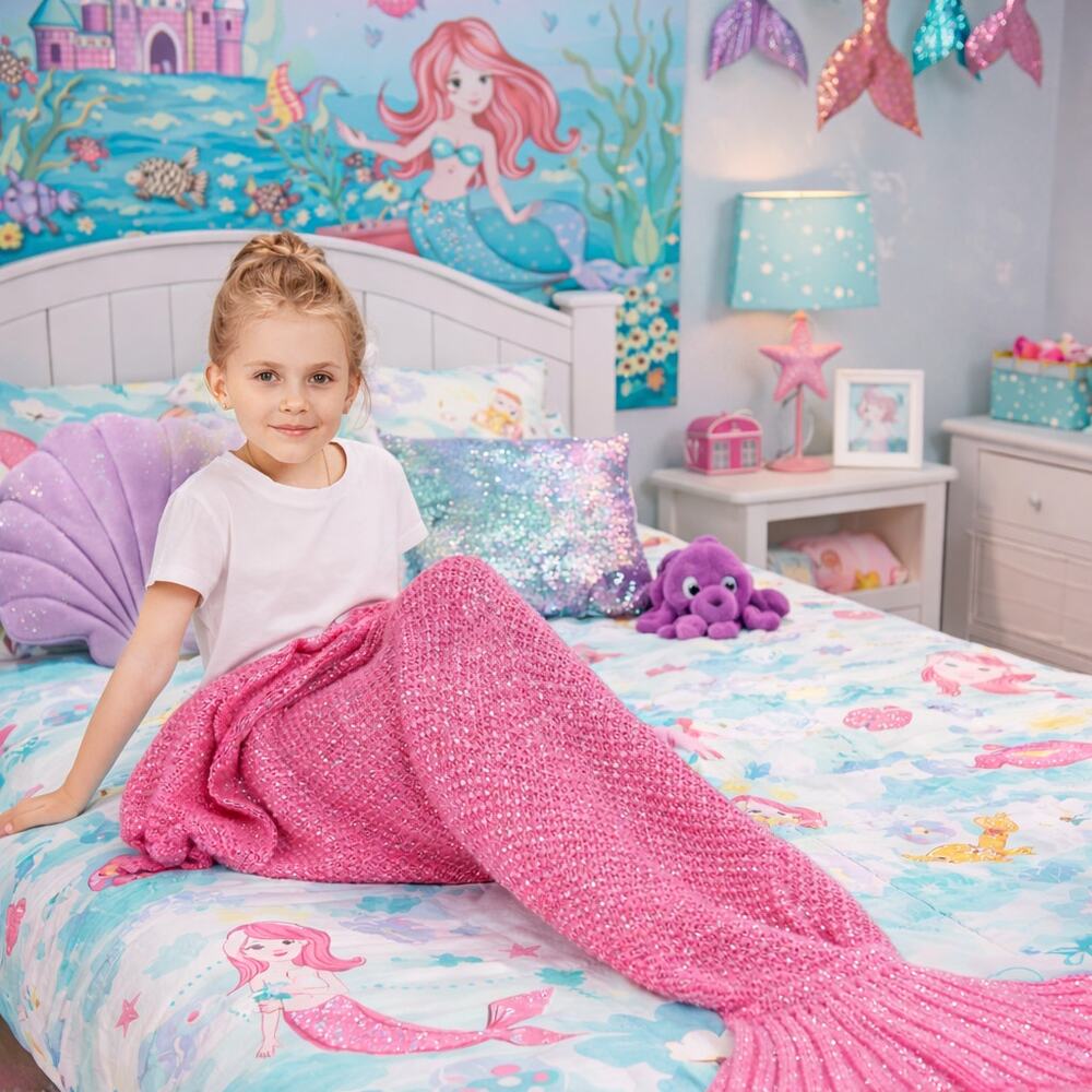 MERMAID Crochet Pink Child's Mermaid Tail Blanket